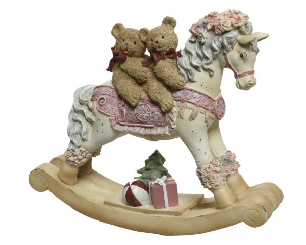 FIGURKA ŚWIĄTECZNA KOŃ NA BIEGUNACH Z MISIAMI 22 CM