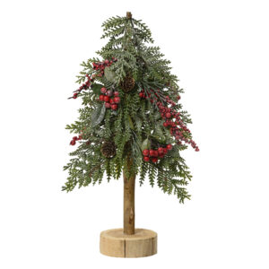 MINI CHOINKA NA PIENIU DREWNA 40 CM – JAK ŻYWA Z JAGODAMI I SZYSZKAMI MINI CHOINKA NA PIENIU DREWNA 40 CM – JAK ŻYWA Z JAGODAMI I SZYSZKAMI