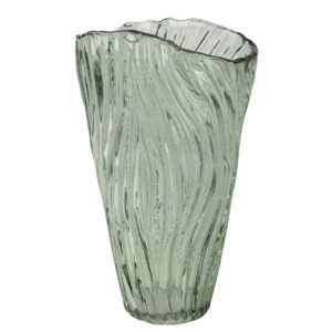 ZIELONY SZKLANY WAZON DEKORACYJNY – MINIMALISTYCZNA OZDOBA W CIEKAWYM KSZTAŁCIE